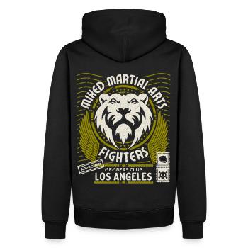 Logo d’arts martiaux avec tête de lion, combat de Los Angeles - Sweat à capuche Premium bio Homme - noir - Dos - Nico (187cm)