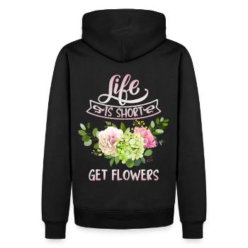 Blumen lustiger Spruch mit Rosen Illustration - Männer Premium Bio Hoodie - Schwarz - Hinten - Nico (187cm)