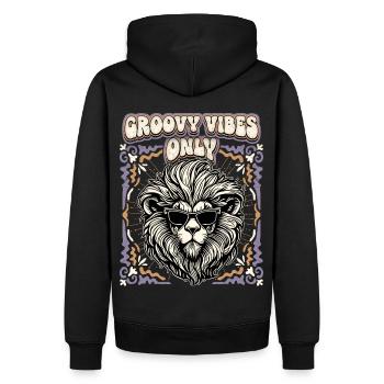Tête de Lion vintage des années 1970, Groovy Vibes seulement en disant - Sweat à capuche Premium bio Homme - noir - Dos - Nico (187cm)