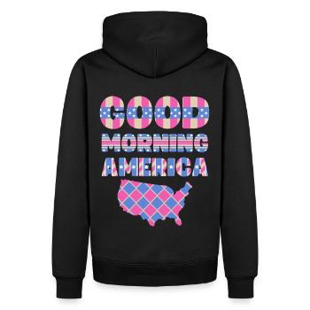 États-Unis, en disant Good Morning America - Sweat à capuche Premium bio Homme - noir - Dos - Nico (187cm)