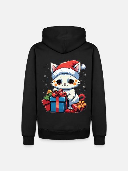 Kawaii Cat Christmas Anime Cute Santa Cat Lover - Männer Premium Bio Hoodie - Schwarz