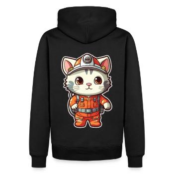 Kawaii Cat Firefighter Firefighting Cute Anime Cat - Männer Premium Bio Hoodie - Schwarz - Hinten - Nico (187cm)