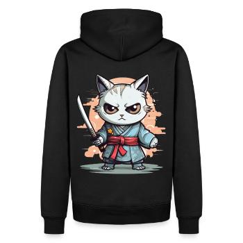 Cute Samurai Cat Kawaii Japanese Ronin Aesthetic A - Männer Premium Bio Hoodie - Schwarz - Hinten - Nico (187cm)