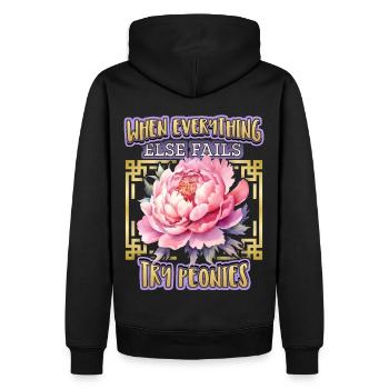 Pfingstrose botanische Illustration, Peony-Spruch - Männer Premium Bio Hoodie - Schwarz - Hinten - Nico (187cm)