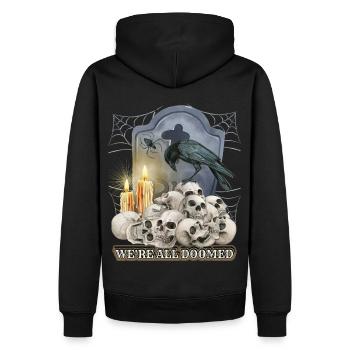 Unheimlicher Totenschädel, schwarzer Rabe, Spinne - Männer Premium Bio Hoodie - Schwarz - Hinten - Nico (187cm)