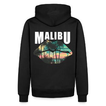 Malibu Beach Lips Tropical Summer Retro Sunset - Männer Premium Bio Hoodie - Schwarz - Hinten - Nico (187cm)