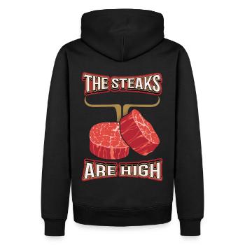 Steak, Fleisch, lustiger Spruch, Pun, Wortspiel - Männer Premium Bio Hoodie - Schwarz - Hinten - Nico (187cm)