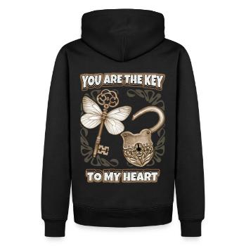 Liebe Spruch, Schloss und Schlüssel, Valentinstag - Männer Premium Bio Hoodie - Schwarz - Hinten - Nico (187cm)