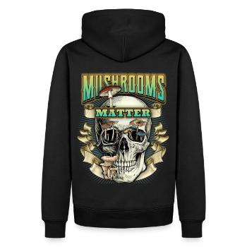 Lustiger Totenkopf, Psychedelische Kunst, Pilze - Männer Premium Bio Hoodie - Schwarz - Hinten - Nico (187cm)