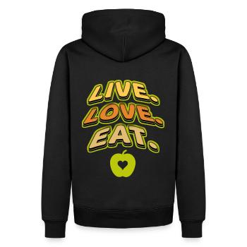 Live Love Eat, Spruch für Food lover - Männer Premium Bio Hoodie - Schwarz - Hinten - Nico (187cm)
