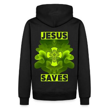 Jesus Christus, Christliches Kreuz, Jesus Saves - Männer Premium Bio Hoodie - Schwarz - Hinten - Nico (187cm)