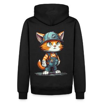 Construction Worker Cat Hard hat Concrete Worker C - Männer Premium Bio Hoodie - Schwarz - Hinten - Nico (187cm)