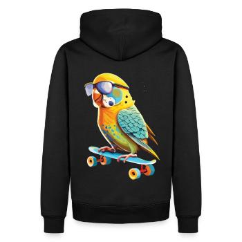 Wellensittich Skateboard Meister - Männer Premium Bio Hoodie - Schwarz - Hinten - Nico (187cm)