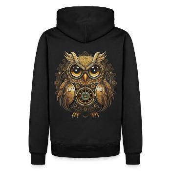 Eulen Steampunk: Faszination aus Metall und Federn - Männer Premium Bio Hoodie - Schwarz - Hinten - Nico (187cm)