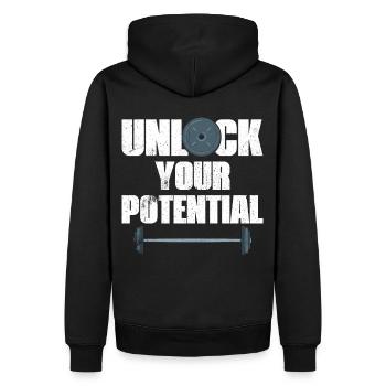 Unlock Your Potential Gym Fitness Workout - Männer Premium Bio Hoodie - Schwarz - Hinten - Nico (187cm)