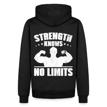 Strength Knows No Limits Empowering Workout Fitnes - Männer Premium Bio Hoodie - Schwarz - Hinten - Nico (187cm)