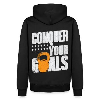 Conquer Your Goals Exercise Gym Lover - Männer Premium Bio Hoodie - Schwarz - Hinten - Nico (187cm)