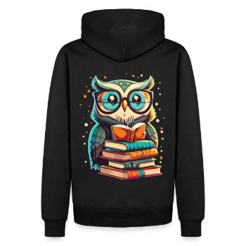 Owl on a pile of books - Men’s Premium Organic Hoodie - black - Back - Nico (187cm)