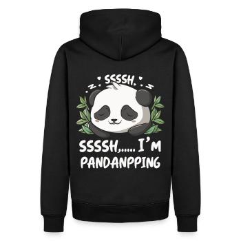 Relaxation with Panda power - Men’s Premium Organic Hoodie - black - Back - Nico (187cm)