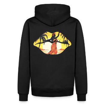 Tropical Summer Beach Lips Maori Retro Sunset - Männer Premium Bio Hoodie - Schwarz - Hinten - Nico (187cm)