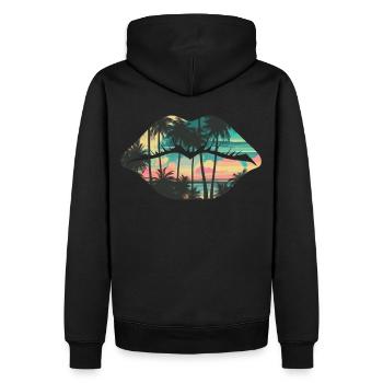 Beach Palm Tree Lips Tropical Summer Retro Sunset - Männer Premium Bio Hoodie - Schwarz - Hinten - Nico (187cm)