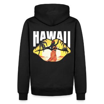 Tropical Summer Hawaii Beach Lips Retro Sunset - Männer Premium Bio Hoodie - Schwarz - Hinten - Nico (187cm)