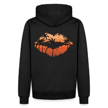 Retro Beach Palm Tree Tropical Lips Sunset Summer - Männer Premium Bio Hoodie - Schwarz - Hinten - Nico (187cm)