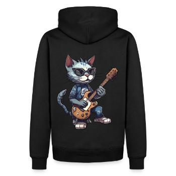Cat Musician Guitarist Guitar Music Lover Cat - Männer Premium Bio Hoodie - Schwarz - Hinten - Nico (187cm)