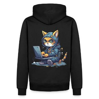 Cat Programmer Computer Software Developer Coder C - Männer Premium Bio Hoodie - Schwarz - Hinten - Nico (187cm)