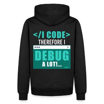 I Code Therefore I Debug Programming Computer Prog - Männer Premium Bio Hoodie - Schwarz - Hinten - Nico (187cm)
