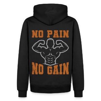 No Pain No Gain Motivation Workout and Fitness - Männer Premium Bio Hoodie - Schwarz - Hinten - Nico (187cm)