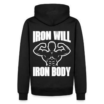 Iron Will Iron Body Weightlifting Workout Exercise - Männer Premium Bio Hoodie - Schwarz - Hinten - Nico (187cm)