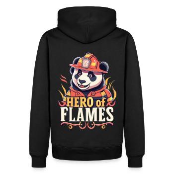 Ehre den Helden: Großer Panda als Feuerwehrmann - Männer Premium Bio Hoodie - Schwarz - Hinten - Nico (187cm)