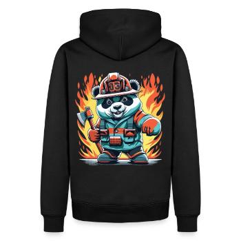 Mutig im Einsatz: Feuerwehr Panda im Dienst - Männer Premium Bio Hoodie - Schwarz - Hinten - Nico (187cm)