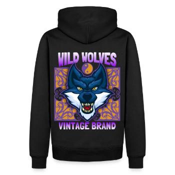 Wilder Wolf, Wolf Portrait, lustiger Wolfskopf - Männer Premium Bio Hoodie - Schwarz - Hinten - Nico (187cm)