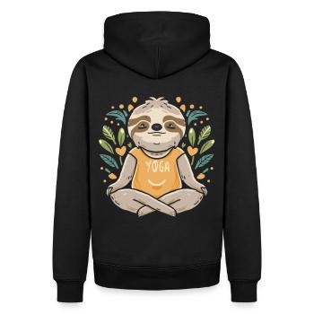 Zen Sloth: Yoga-Entspannung mit einem Twist - Männer Premium Bio Hoodie - Schwarz - Hinten - Nico (187cm)