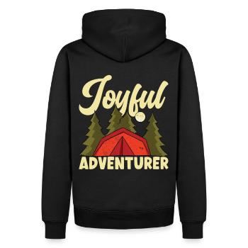Joyful Adventurer Happy Camper Mountain Hiking - Männer Premium Bio Hoodie - Schwarz - Hinten - Nico (187cm)