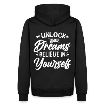 Unlock Your Dreams Motivational Mindset Quote - Männer Premium Bio Hoodie - Schwarz - Hinten - Nico (187cm)