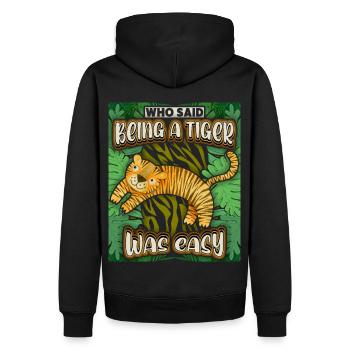 Lustiger Tiger Spruch, Kawaii Dschungel Katze - Männer Premium Bio Hoodie - Schwarz - Hinten - Nico (187cm)