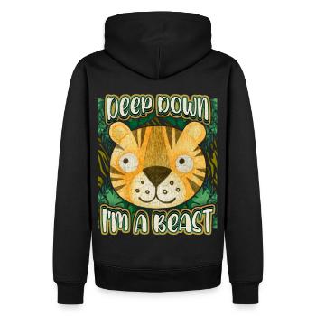 Lustiger Tiger Spruch, Kawaii Dschungel Tiger - Männer Premium Bio Hoodie - Schwarz - Hinten - Nico (187cm)