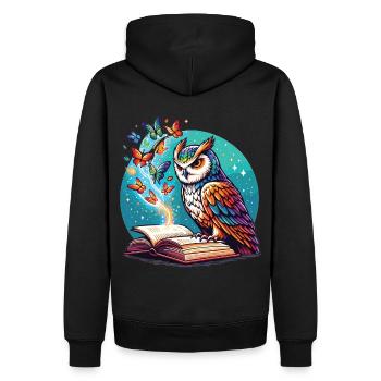 Livre Rêve avec hibou et papillons - Sweat à capuche Premium bio Homme - noir - Dos - Nico (187cm)
