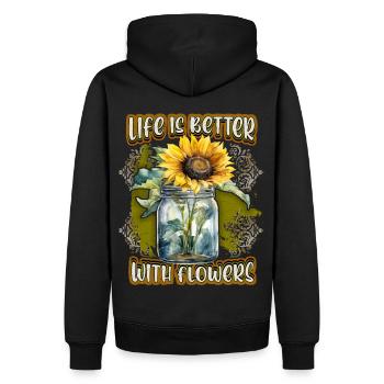 Sonnenblume Vintage botanische Blumen Illustration - Männer Premium Bio Hoodie - Schwarz - Hinten - Nico (187cm)