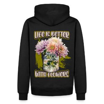 Chrysanthème, fleurs botaniques Vintage en pot - Sweat à capuche Premium bio Homme - noir - Dos - Nico (187cm)