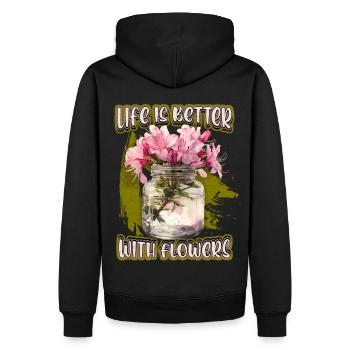 Azalee, Vintage botanische Blumen Illustration - Männer Premium Bio Hoodie - Schwarz - Hinten - Nico (187cm)