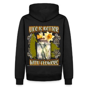 Osterglocke, Narzisse, Vintage botanische Blume - Männer Premium Bio Hoodie - Schwarz - Hinten - Nico (187cm)