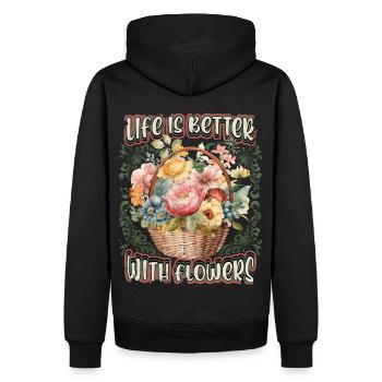 Vintage Blumenkorb, Viktorianische Retro Blumen - Männer Premium Bio Hoodie - Schwarz - Hinten - Nico (187cm)