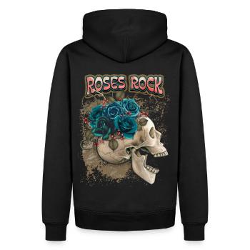 Skull, Totenkopf mit schwarzen Rosen, Spruch - Männer Premium Bio Hoodie - Schwarz - Hinten - Nico (187cm)