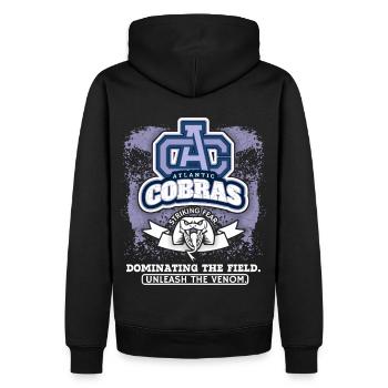 American Football, Kobras Club Logo, Spruch - Männer Premium Bio Hoodie - Schwarz - Hinten - Nico (187cm)