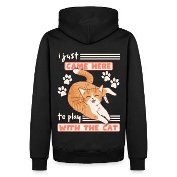 Lustige Katze streckt Zunge raus, frecher Spruch - Männer Premium Bio Hoodie - Schwarz - Hinten - Nico (187cm)