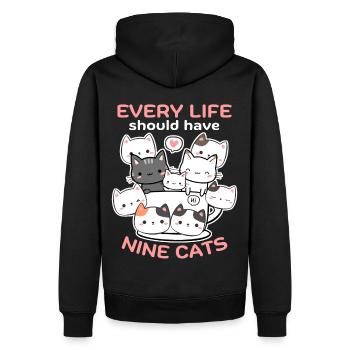 Lustige Katzen, Katzen-Spruch, 9 Cartoon-Katzen - Männer Premium Bio Hoodie - Schwarz - Hinten - Nico (187cm)